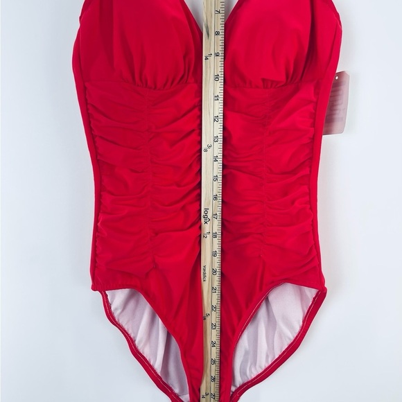 Swim Solutions Shirred Wide Strap One Piece Swimsuit Size 8 Coral Orange - Picture 7 of 8